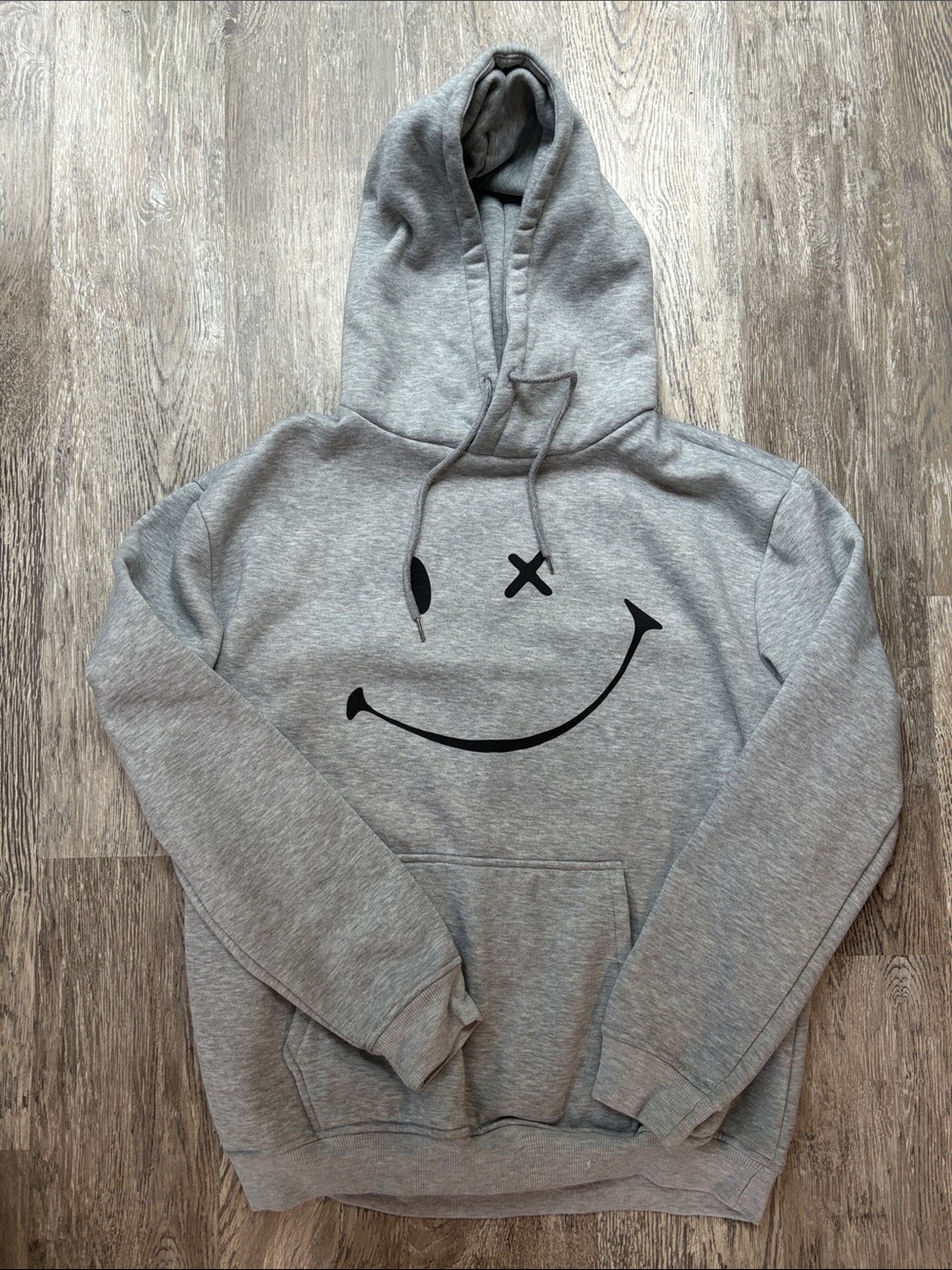 MISSLOOK Gray Hoodie with Black Smiley Graphic